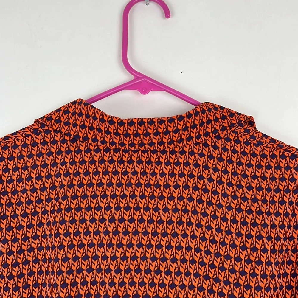 MAISON JULES button down shirt dress roll tab collared orange and navy M - Picture 8 of 13